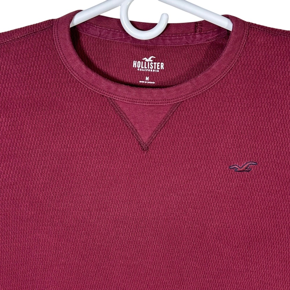 Hollister California Mens Medium Burgundy Red Waffle Knit Long Sleeve Shirt